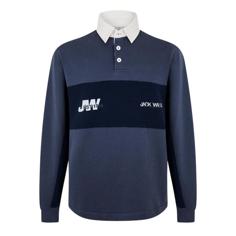 Jack Wills Mens Logo Relaxed Fit Rugby Shirt / Night Sky